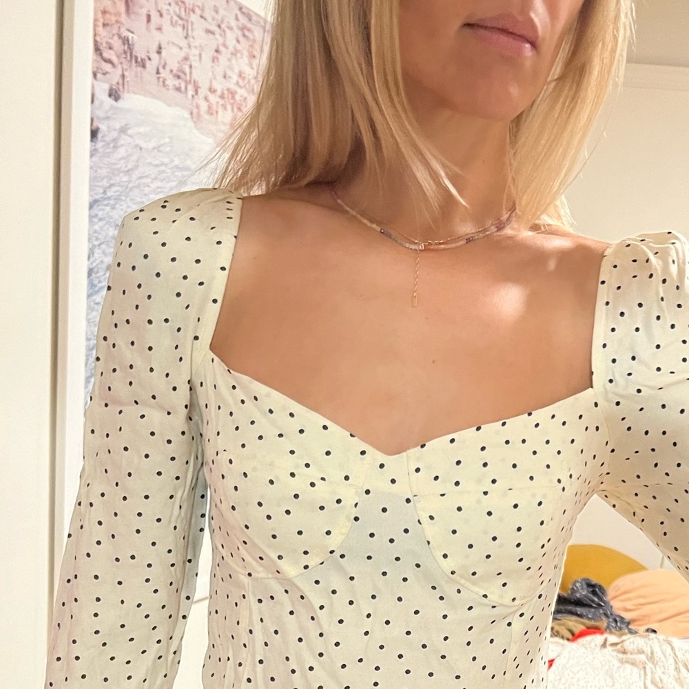 Reformation polka dot blouse with side zipper, Sz 6, small
